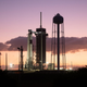 The Falcon 9 rocket and Crew Dragon ready for launch at Kennedy Space Center.